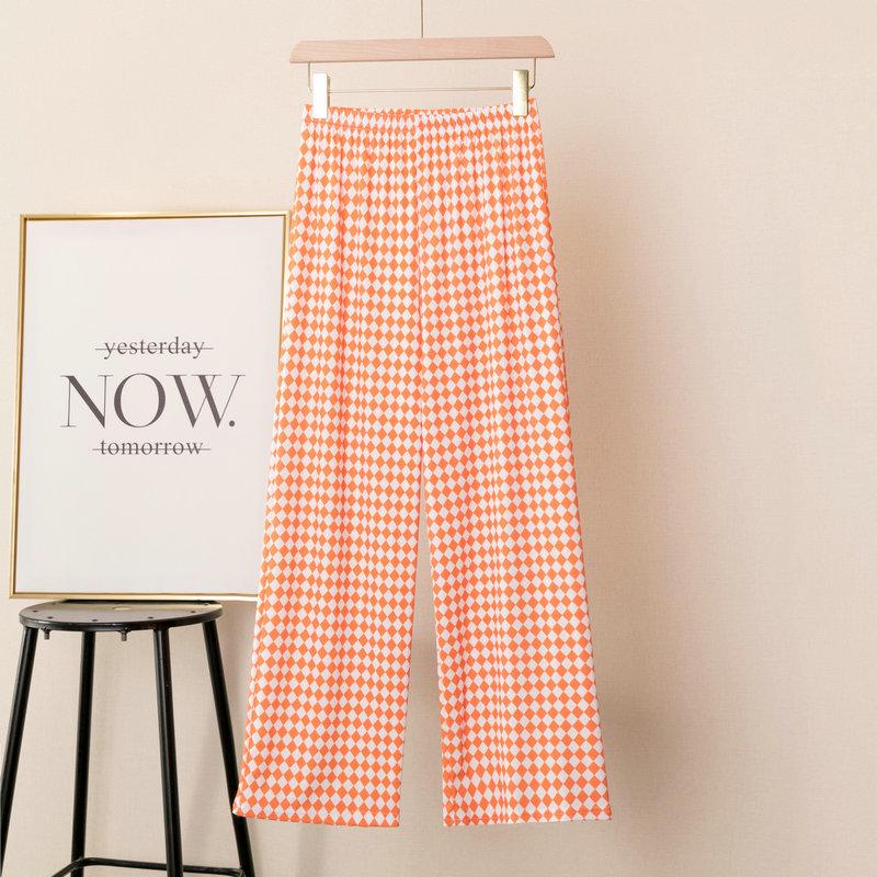 Women's High-Waist Plaid Wide-Leg Pants - Summer Slim Fit, Lightweight, Casual Drape Design