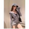 Women's Gray Spicy Girl Long-Sleeve Zippered Fishbone Slim Fit Autumn Base Layer Top