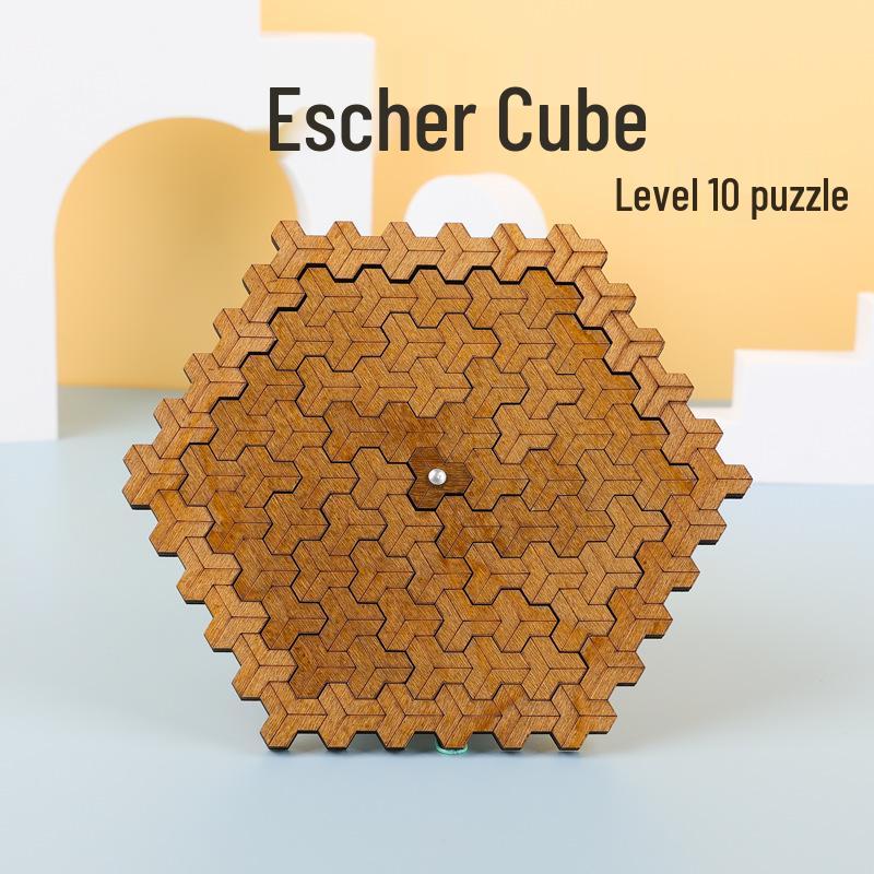 Escher Cube Level 10 Wooden Puzzle: High IQ Brain-Teaser