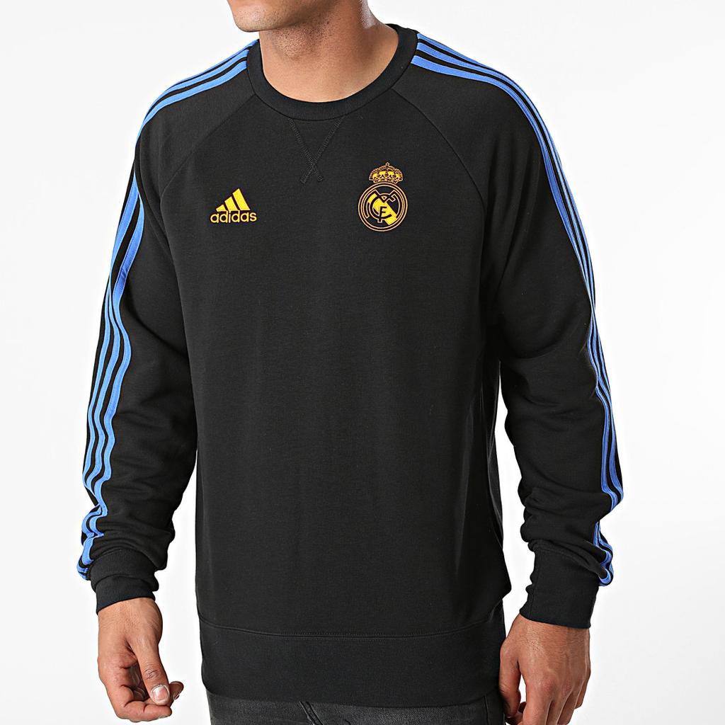 Adidas Real Madrid Crest Soccer Crew Neck Sweatshirt Men Tops Black GU9706