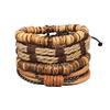 Vintage Mori-Style Braided Leather & Coconut Shell Bracelet Set - Adjustable Hemp Rope, Unisex, 4 Pieces