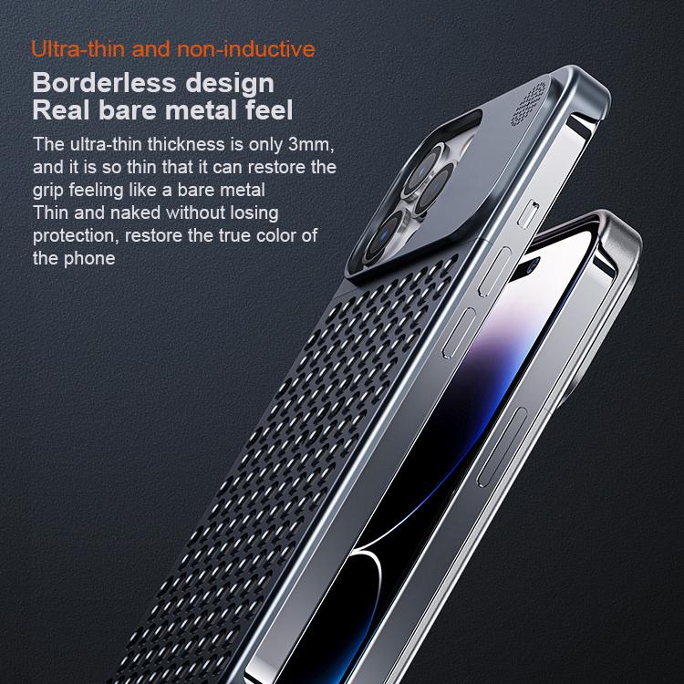 Liga de alumínio iphone 15 14 pro max caso para iphone 12 13 pro iphone caso oco dissipação de calor anti-queda adequado