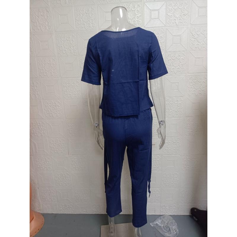 Large Size Women's Solid Color Retro Pants Suit Cotton and Linen Casual Long Sleeve Loose Cotton Suit