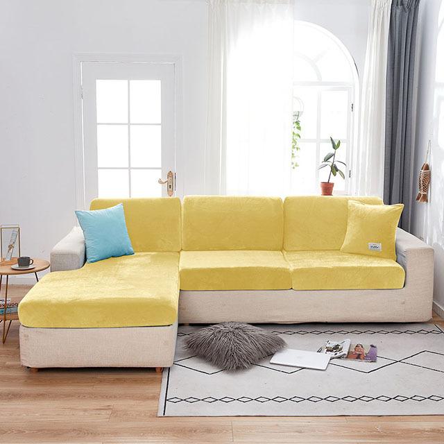 Velvet Plush L Shaped Sofa Cushion Cover For Living Room Elastic Furniture Couch Slipcover Chaise Longue Sofa Seat Cover Stretch