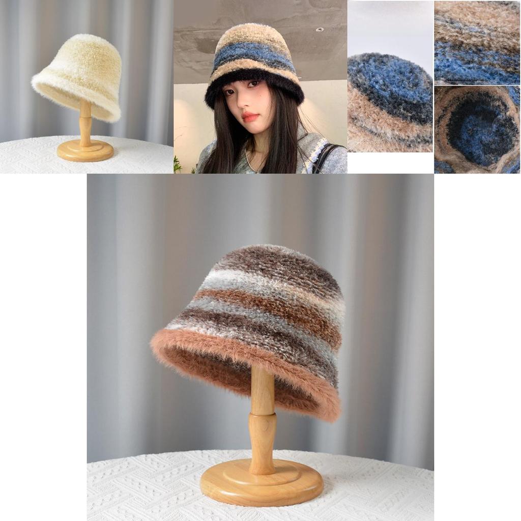 Autumn Winter Striped Colorblock Fisherman Hat With Breathable Warmth For Outdoor Activities