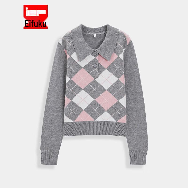 

IEF Французский Ретро Ромбовидный Вязаный Свитер One Size