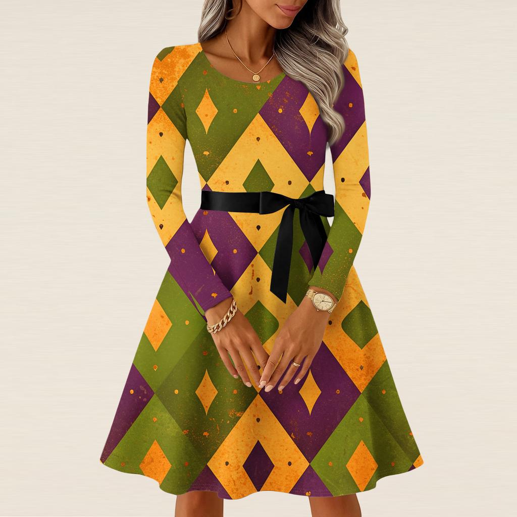 Women's Casual Fashion Long Sleeve  Vintage Long Dresses