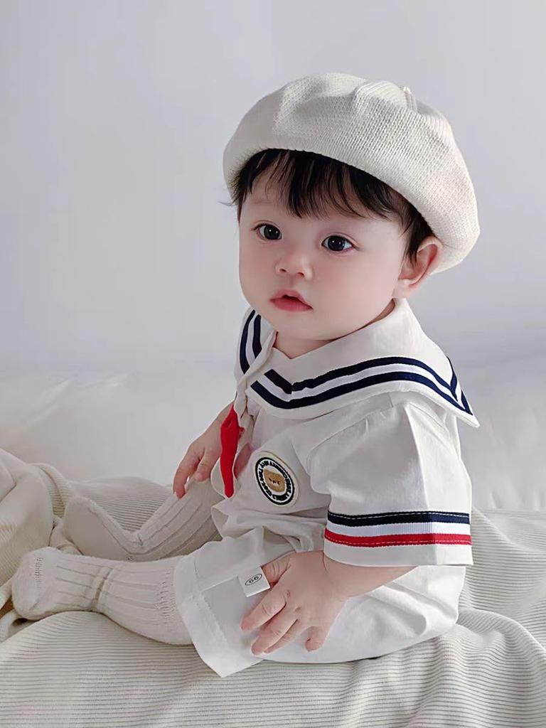 YIN OON Baby Clothes for Boys and Short Sleeve Romper Coverall with Sailor and Marine Perfect for Photo Size 80 Girls, Collar, Children's Outerwear,