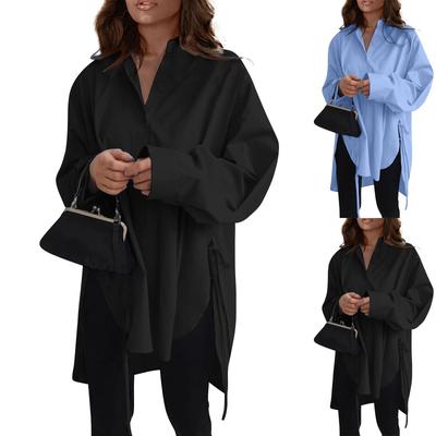 Fashion Casual Solid Color Long Sleeve Lapel Loose Type Shirt For Women