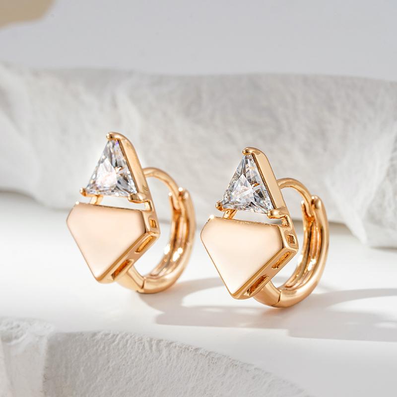 Modische Glänzende Dreieck Natürliche Zirkon Tropfenohrringe für Damen Roségold Einfaches Metall Hochzeit Tägliche Party Schmuck