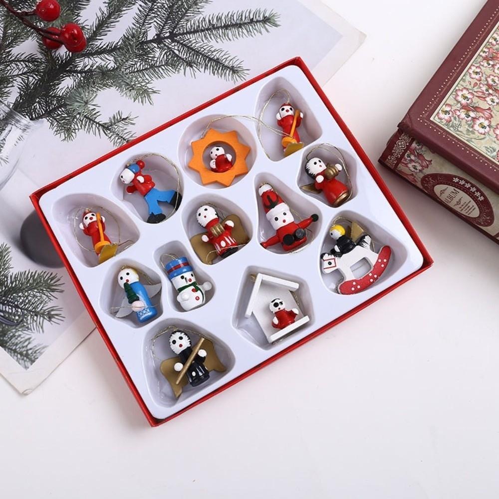 Multi Wooden Christmas Tree Decoration Small Pendant Boxed Set Wooden Ornaments Cartoon Image DIY Christmas Decorations