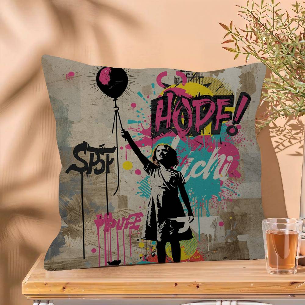 Banksy Street Graffiti Cushion Cover Inches Farmhouse Decor Home Throw Pillow Covers for Couch Decorations