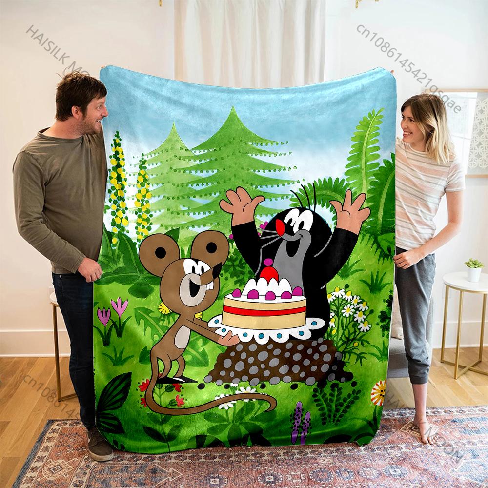 Cute Little Mole Print Cartoon Blanket Warm Soft and Comfortable Home Travel Sofa Bedding Camping Cars Cover Blanket for Gifts