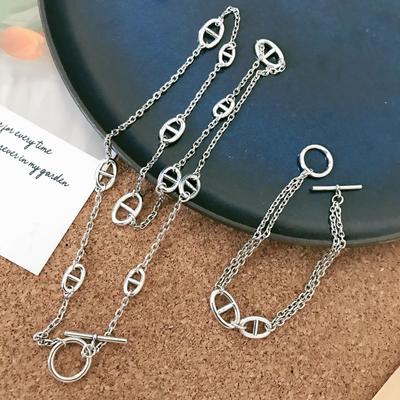 South Korea 925 Sterling Silver Pig Nose Bracelet & Sweater Chain