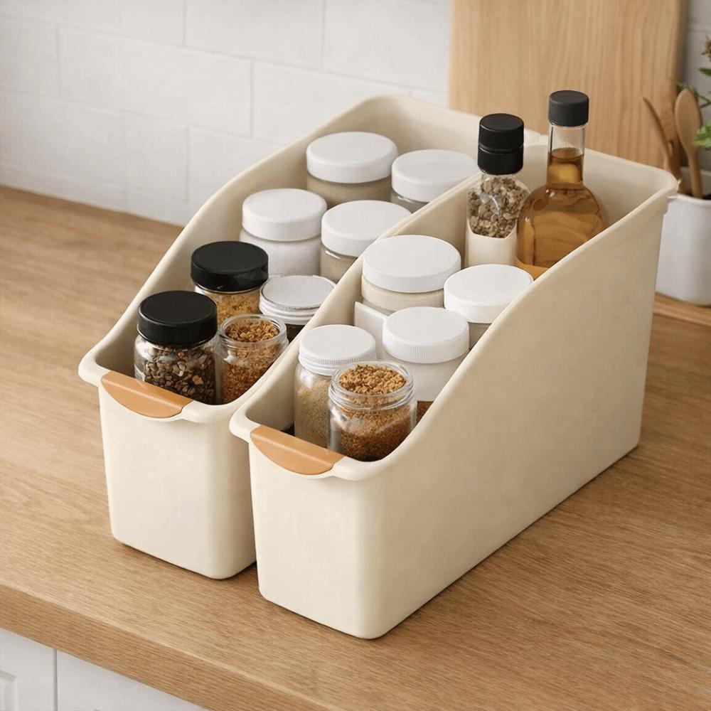 2pcs Anti-slip Under Sink Organizer Space Saving Snack Seasoning Basket Curved Storage Box Bathroom