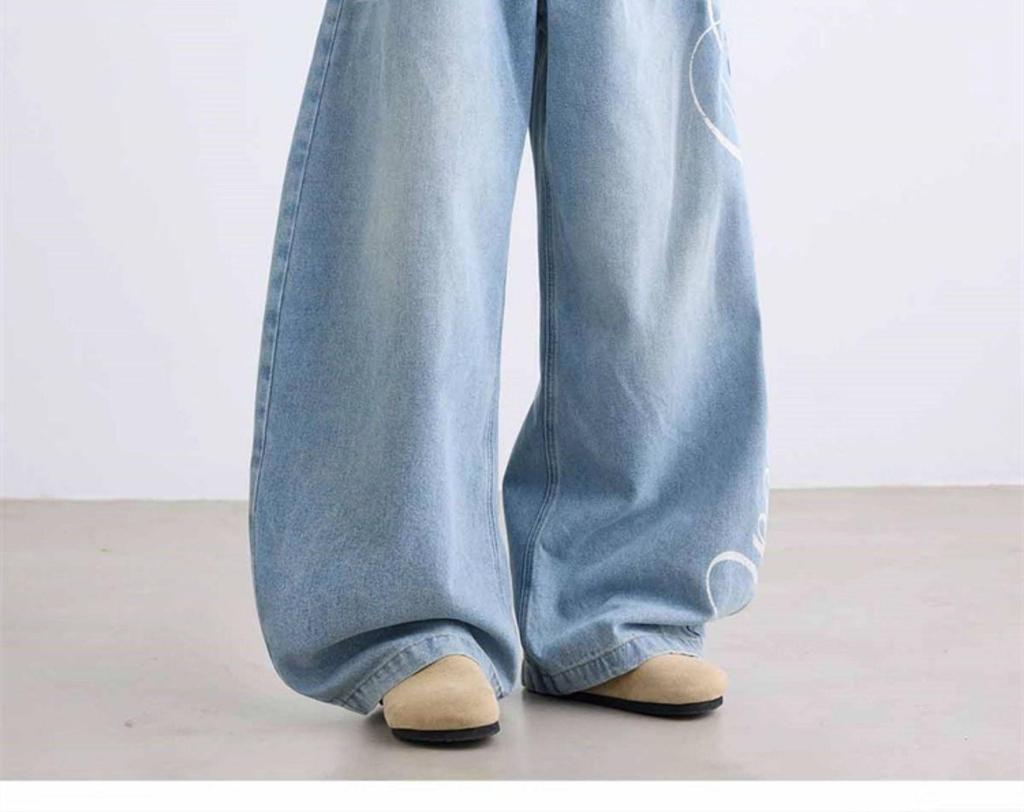 Men's Straight-Leg Print Jeans: Trendy Spring/Autumn High Street Long Pants