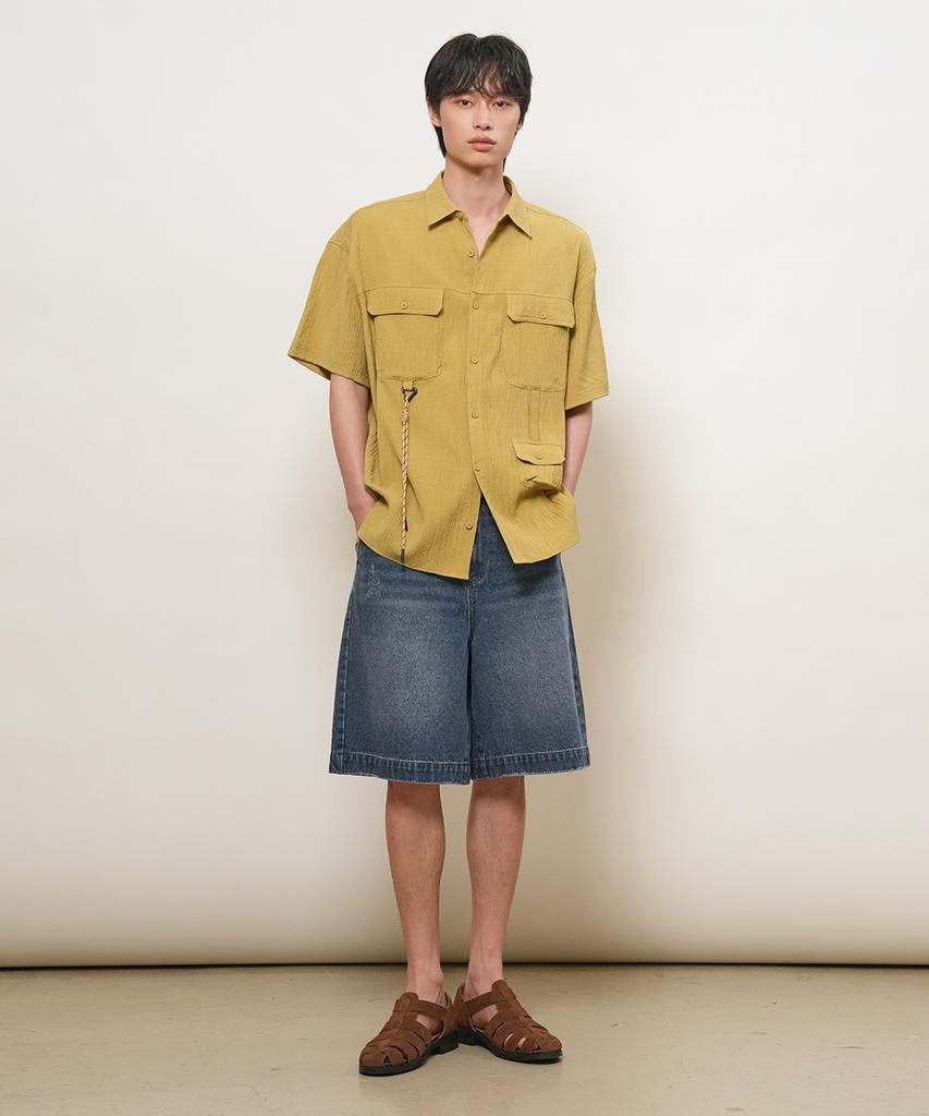 GENERALIDEA Man Pocket Wrinkle Half Shirt [Mustard] / Gf1Msh006