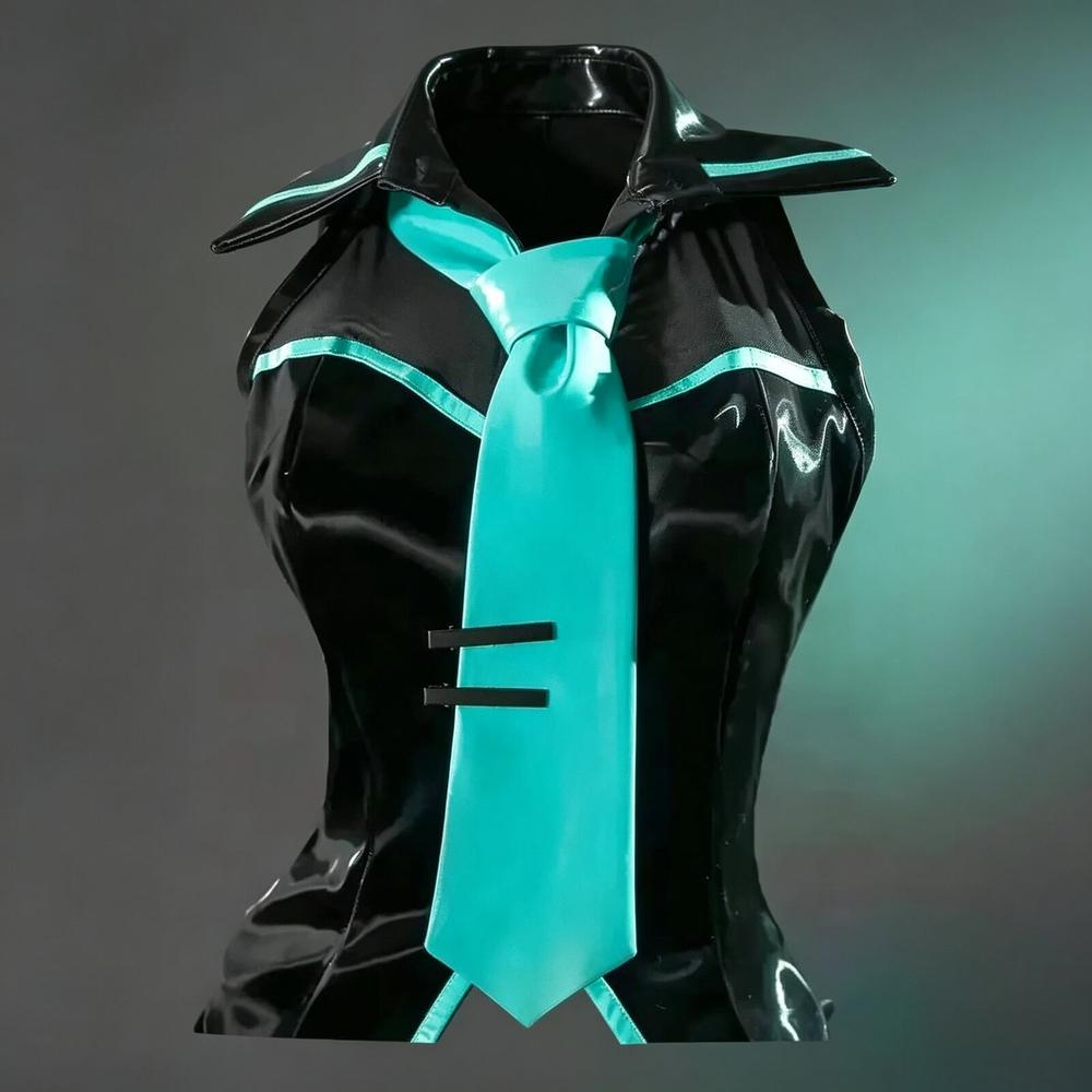 VOCALOID Stylist 16. Cosplay Kostüm Perücke Anime Schwarze Lackformel Uniform Halloween Karneval Nachtparty Kleid