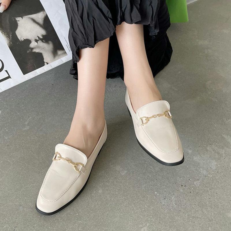 Fashion Comemore 2025 Spring Women Slip On Loafer Spring Fashion Ladies British Metal Flat Shoes Pumps Female Green Casual Leather Flats
