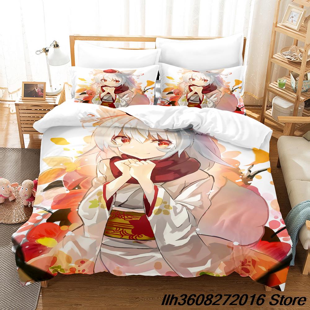 Comforter Kawaii Inubashiri Momiji Touhou Bedding Set Single Twin Full Queen King Size Bed Set Adult Kid Bedroom Three-Piece Suit Ani