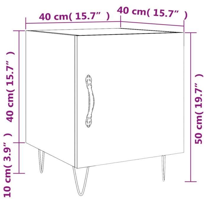 VidaXL Tables de chevet 2 pcs gris béton 40x40x50 cm bois d’ingénierie 827557