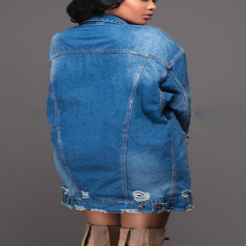 Mid-length Ripped Denim Trench Coat 