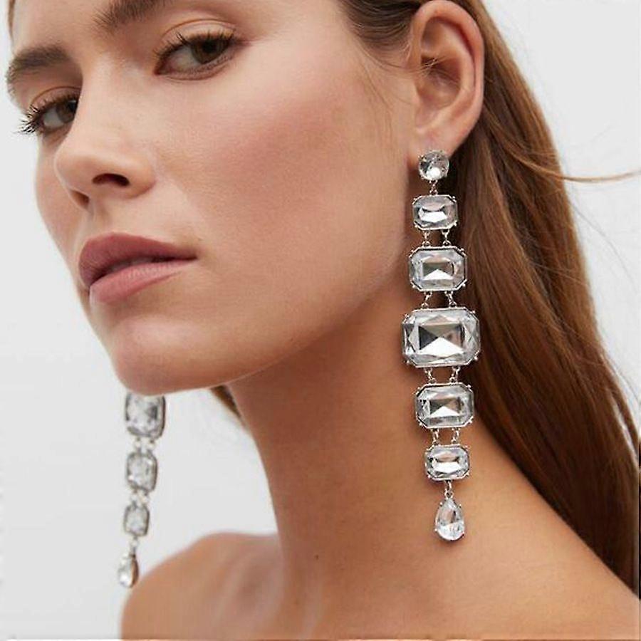 New geometric rhinestone pendant earrings silver square diamond earrings atmospheric personality earrings female gold