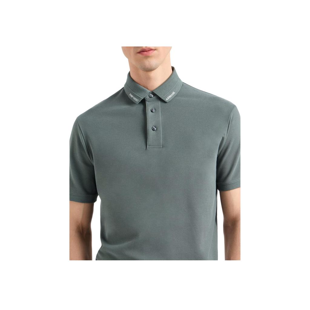 Emporio Armani Solid Color Jacquard Logo Short Sleeve Polo Shirt Men Tops Green EM001081-AF10497-U9083