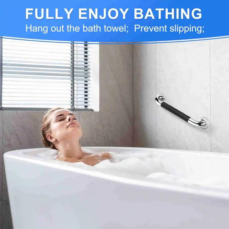 1Pc Grab Bar For Bathtubs And Showers 304 Stainless Steel Silicone Anti Slip Bathroom Safety Handle For Elderly Senior