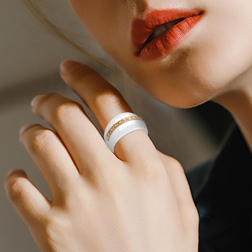 New Fashion Luxury Round Gem Stone Cubic Zirconia Ceramic Ring Statement Rings For Women Jewelry