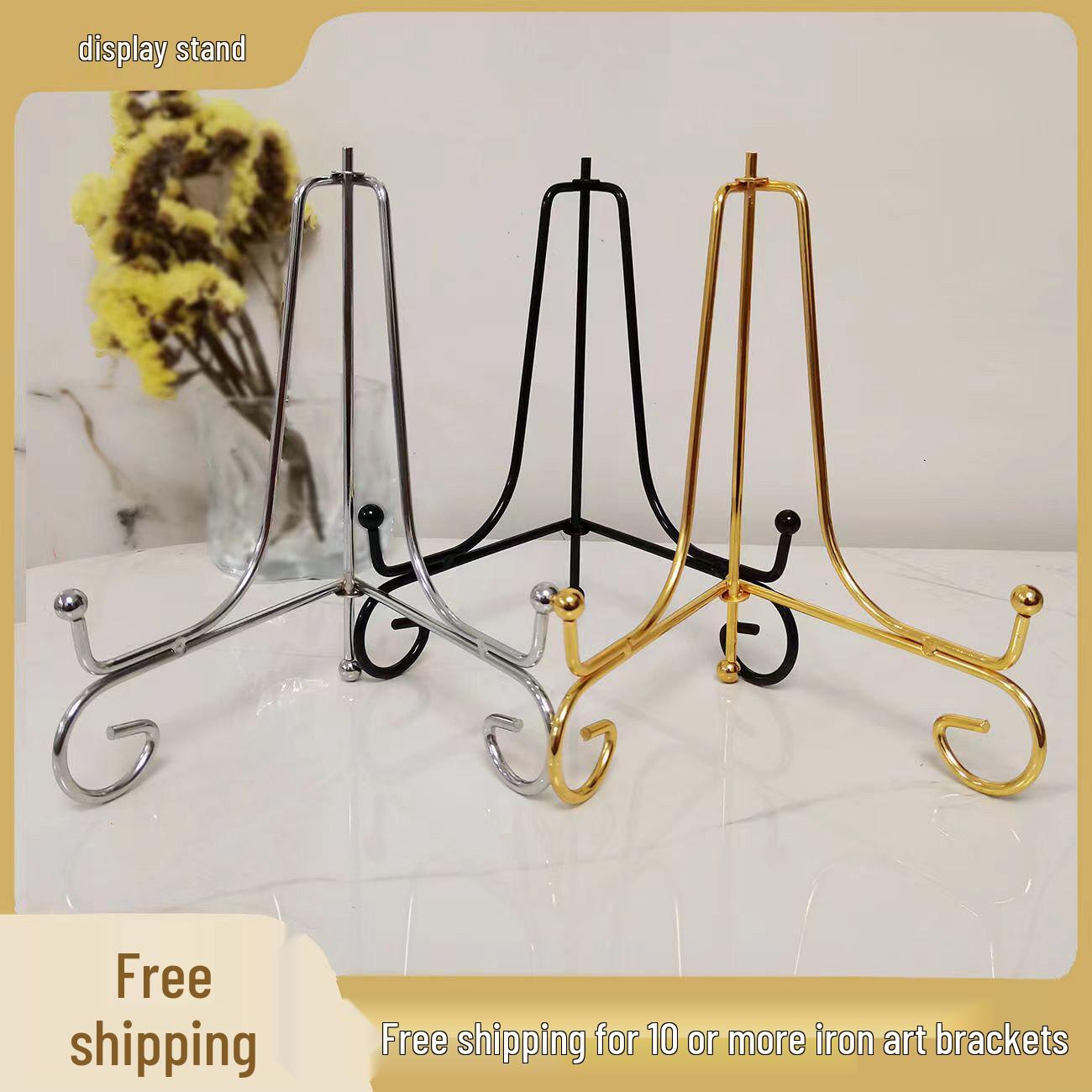 

Wrought Iron Foldable Multi-Use Holder: Phone Stand, Photo Frame, Clock, Stone Display, Tea Cake Stand. Iron Black 4 Height 10cm