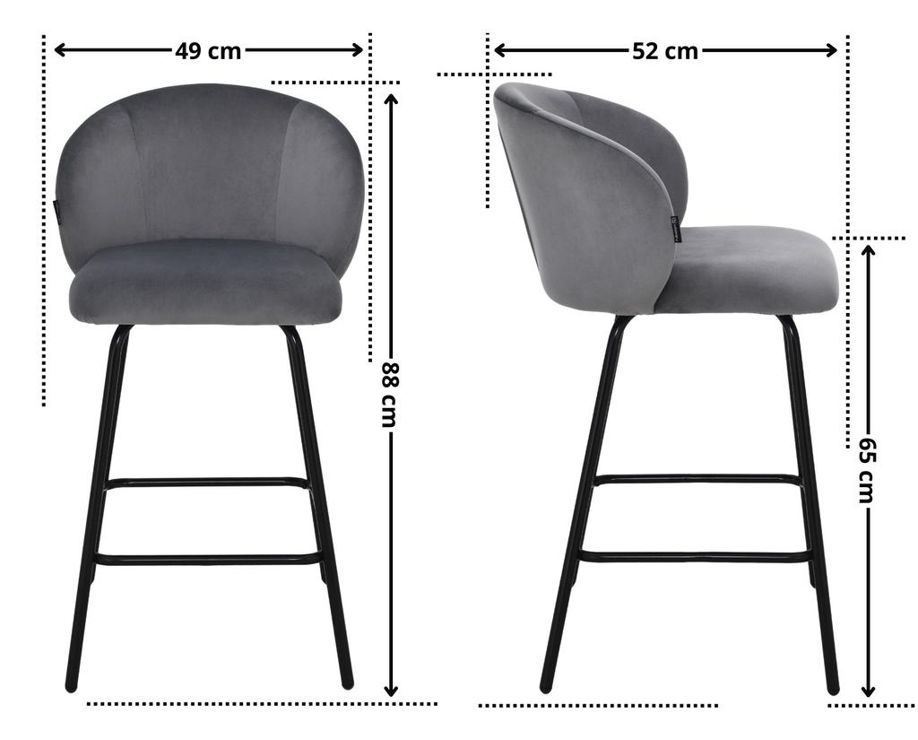 Hoker, Krzesło Barowe Nemi Velvet Szary 65 Cm