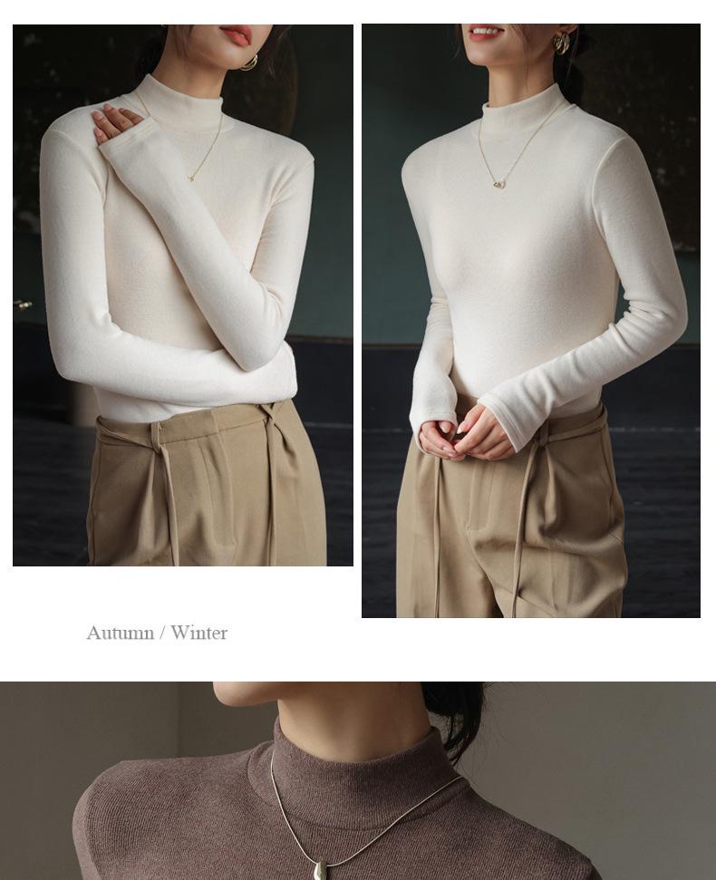 Women's Slim Fit Faux Cashmere Turtleneck Long Sleeve Top with Soft Fleece for Autumn/Winter