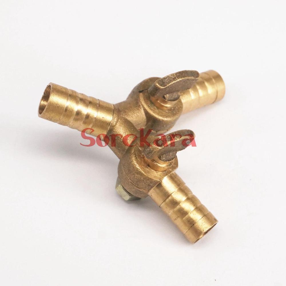8mm 10mm Slang Tuit Y 3-Weg Messing Afsluiter Gasafsluiter Voor Brandstof Lucht Gas