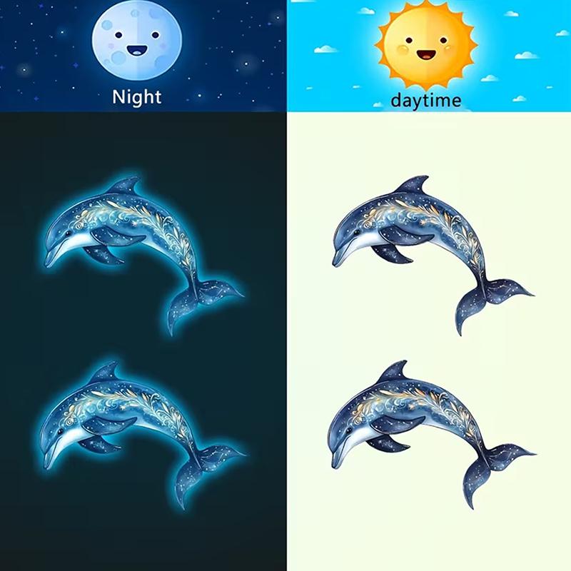 Dolphin Design Toilet Sticker Removable Luminous Wall Decal Self Adhesive Waterproof for Bathroom Decor A