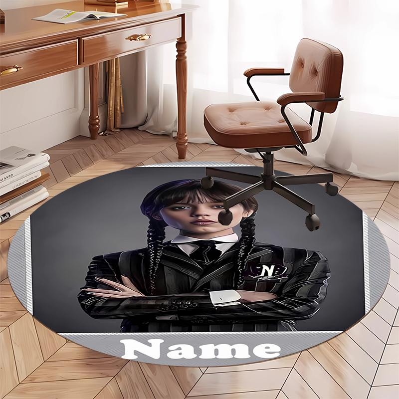 Custom Name Wednesday Printed Round Rug Carpet Chair Rug Area Rug Entryway Doormats,for Office Chair Living Room Bedroom Kitchen Room.
