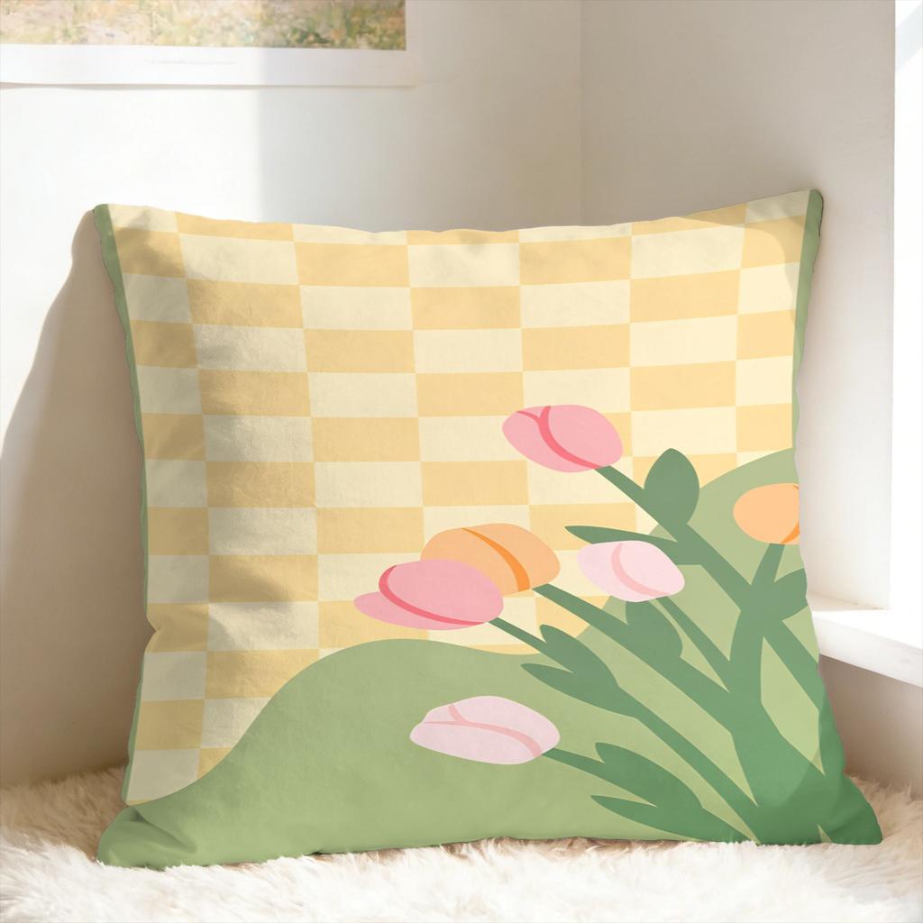 Tulip Spring Pillow Cover Cute Funny Pillow Case For Living Room Sofa Print Cushion Cover Gift Idea