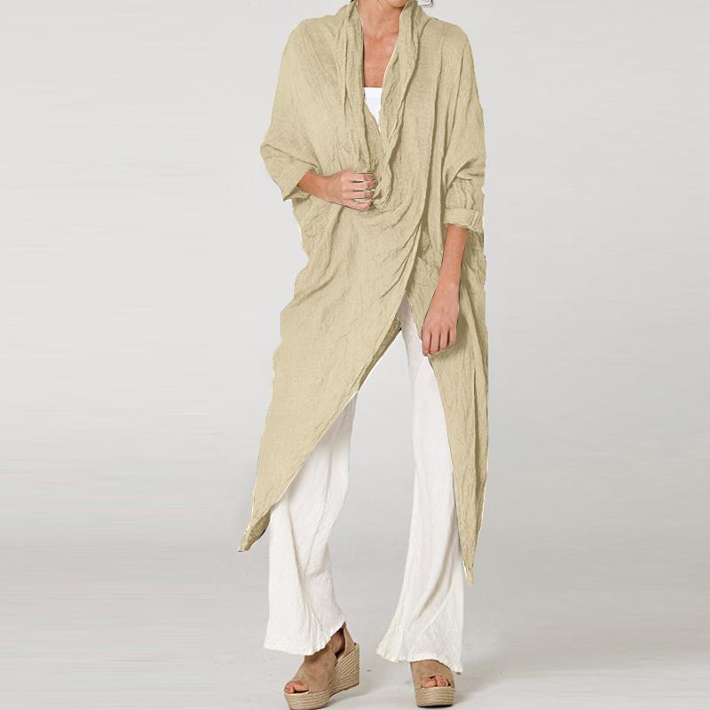 ZANZEA Women Casual Cowl Neck Long Sleeve Asymmetric Cover Up Blouse
