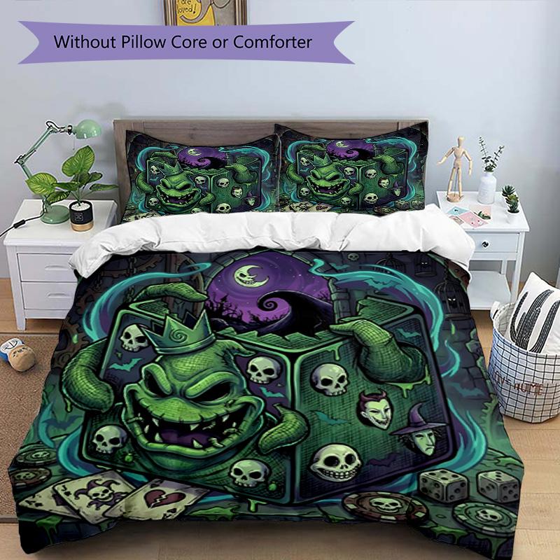 3pcs Duvet Cover Set (1*Duvet Cover + 2*Pillowcase, Without Core), The Nightmare Before Christmas Print Bedding Set, Bedroom Decor, All‑Season, Birthd
