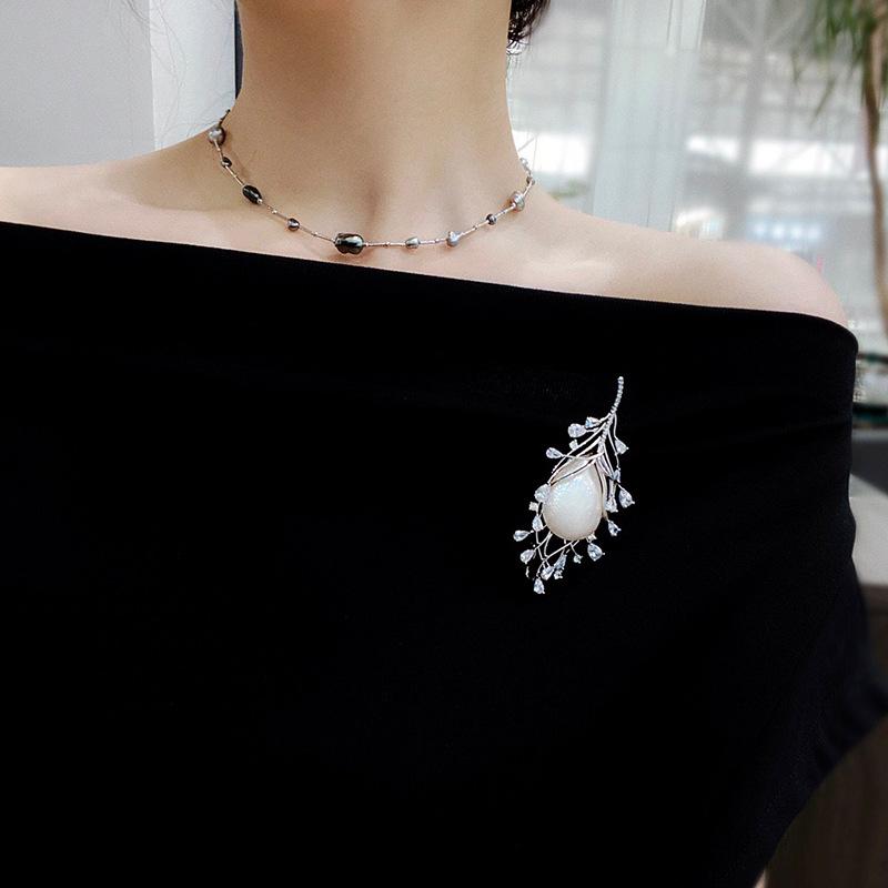 Meier Perlen-Corsage leere Feder-Brosche Zubehör Kupfer Mikro-Einsatz Zirkon dick vergoldeter Stift für Damen