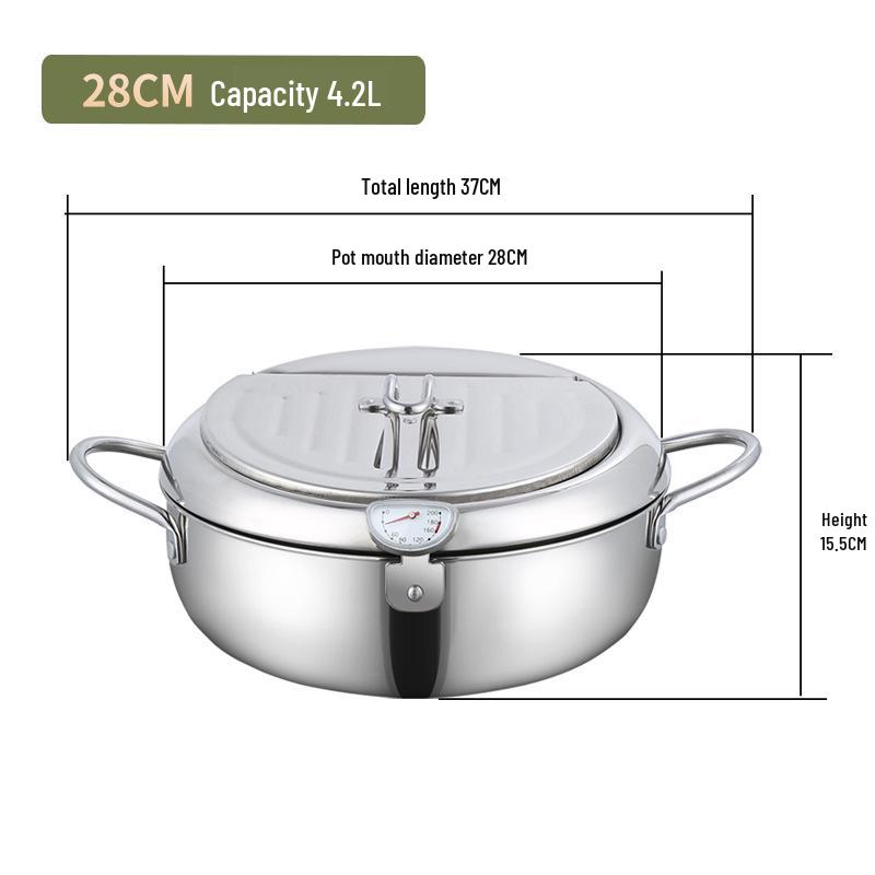 304 Stainless Steel Tempura Fryer with Thermometer for Oil-Saving On Induction and Gas Stoves