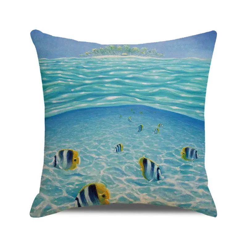 Blue Ocean Style Square Cushion Cover 45x45 cm Beach Coconut Grove Sunset Scenery Print Pillowcase Home Decor Linen Pillow Cover