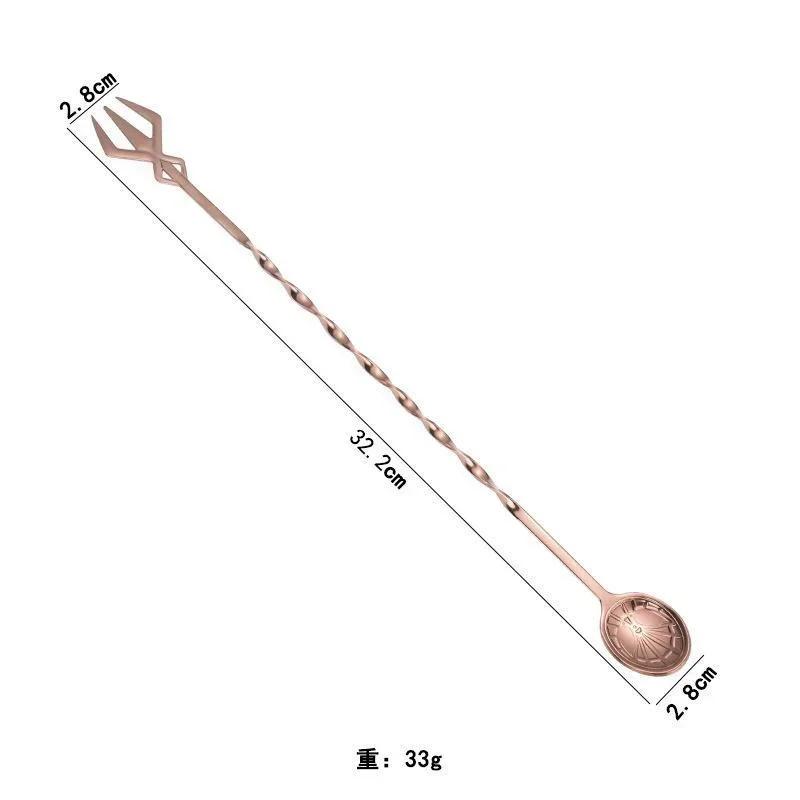 32cm Long Handle Cocktail Spiral Stirring Spoon Fork Stainless Steel Whiskey Stirring Stick Cocktail Shaker Bar Accessories