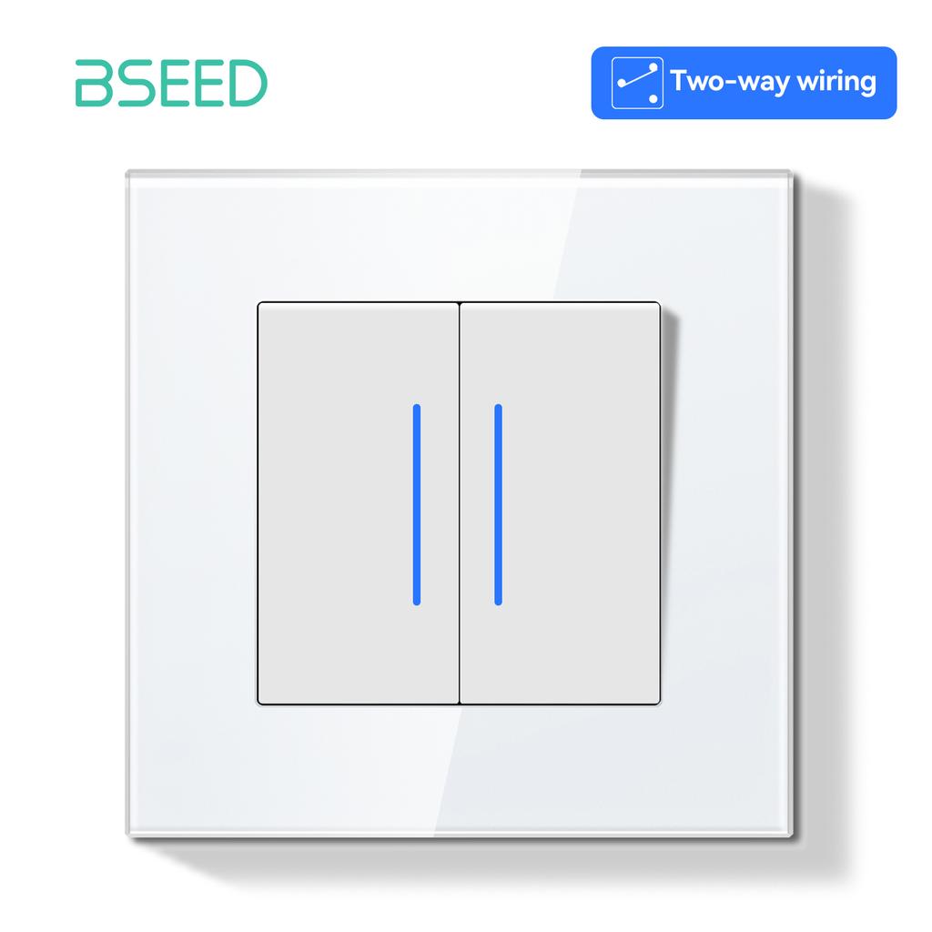 BSEED 1/2Gang Mechanical Light Switches 2way Pass Through Switch With EU Socket USB Type-c LED Indicator Glass Frames E Series