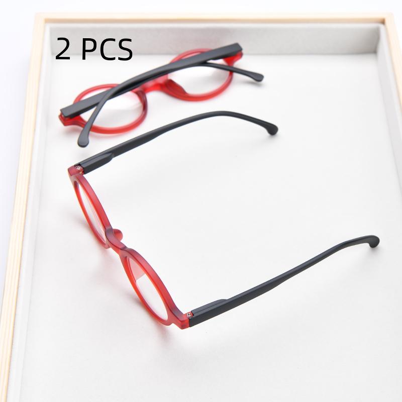 2PCS Round Reading Glasses Spring Hinge Readers Men Women Retro Red Frame Diopter +3.5 +4