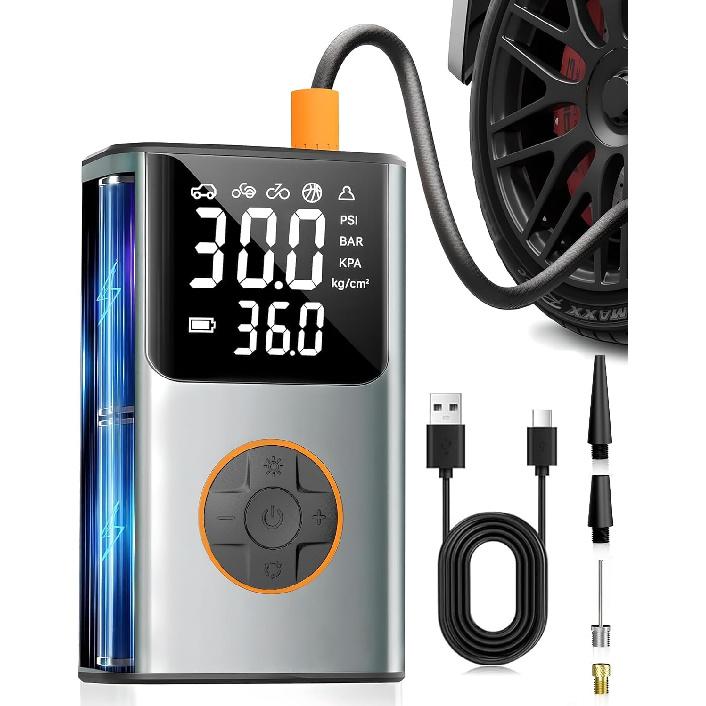 

Tire Inflator Portable Air Compressor, Bike Pump, 150PSI Air Pump for Car Tires with LCD Dual Screen and Digital Tire Pressure Gauge, Air Compressor серебряный