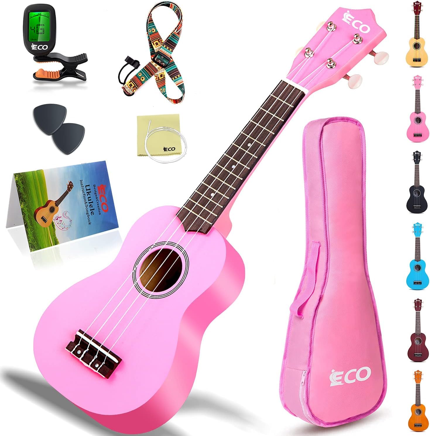 

Soprano Ukulele Beginner Includes Gig Wooden and Polishing Kit 21-inch Pack, Strings, Bag, Ukulele, Quick-Learning Songbook, Pick, Cloth, All-in-One розовый