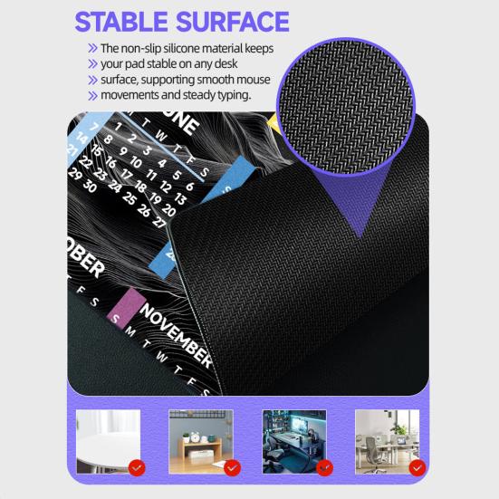 2026 Calendar Mouse Pad Rectangle Waterproof Home Office Gaming Computer Laptop Mousepad Desk Mat with Non-slip Rubber Base PC Accessories