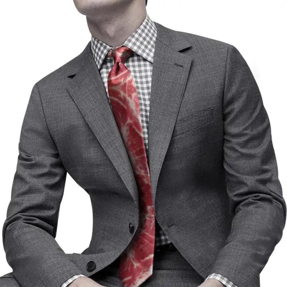Adjustable Meat Style Design Tie Narrow Steak Food Printing Men Necktie Shirt