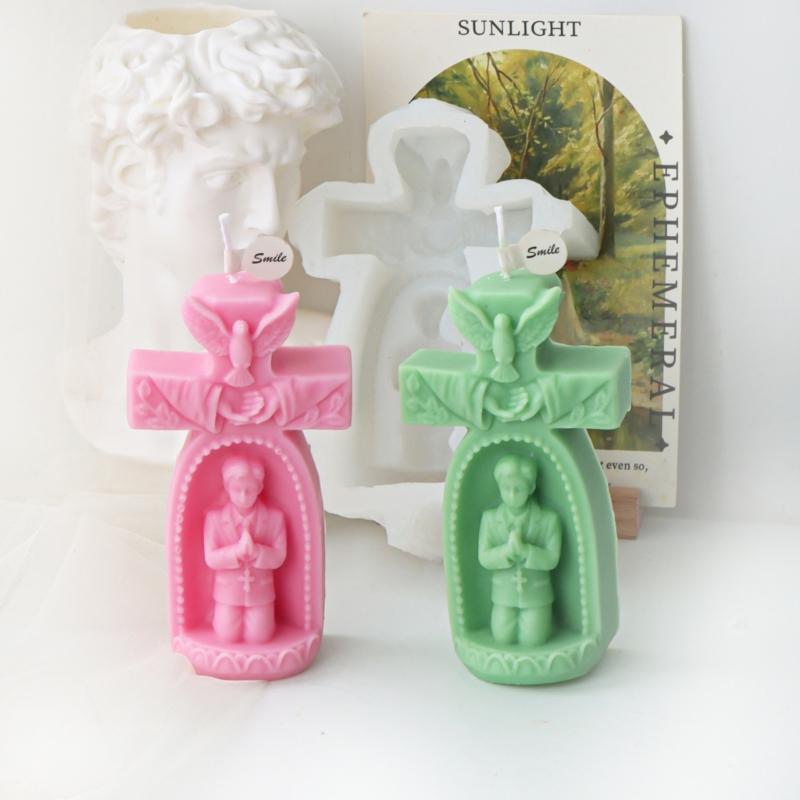 Silicone Mold Church Prayer Boy/Girl Shaped Wax Candle Molds Scented Aromatherapy Making Mould Handmade Ornament